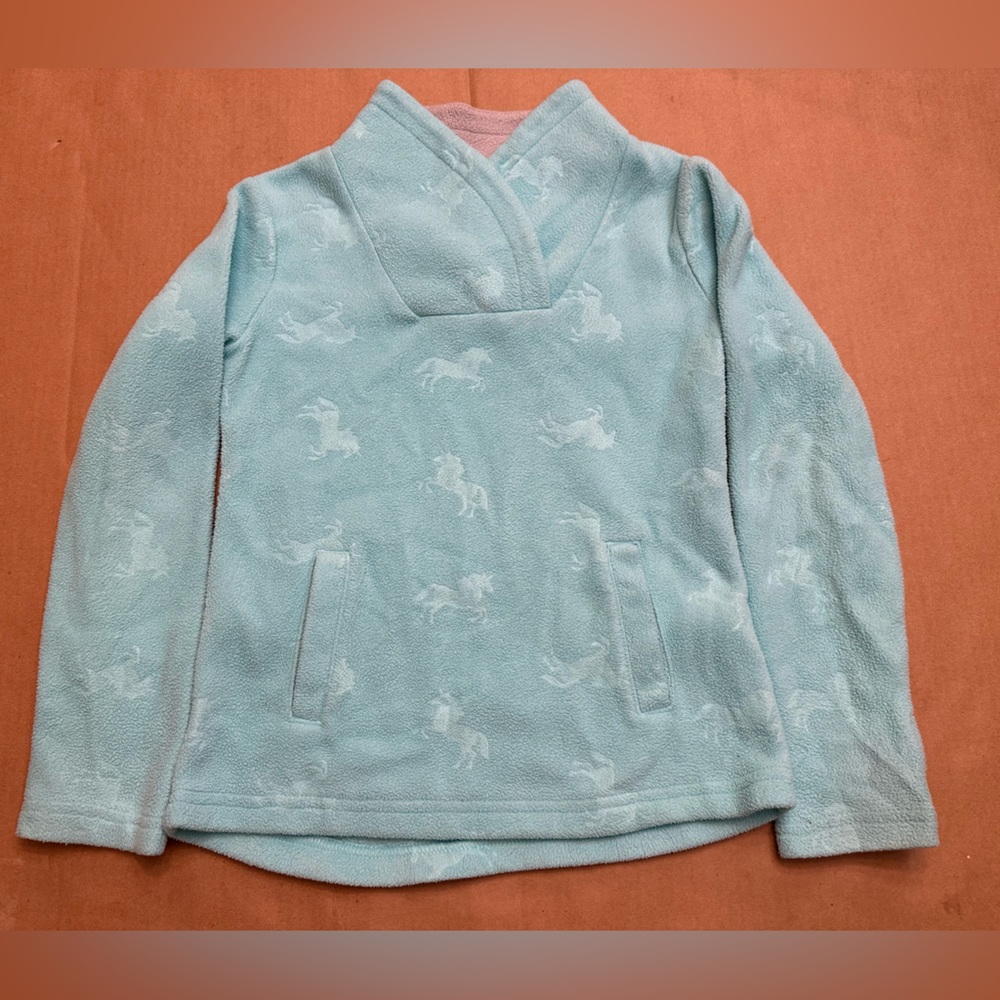 Girls warm unicorns teal soft sweater Size: XS (4-5)